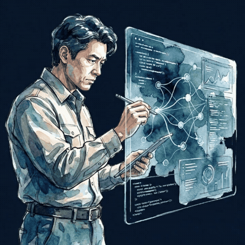 A visual representation of an AI system connecting data and finance workflows
